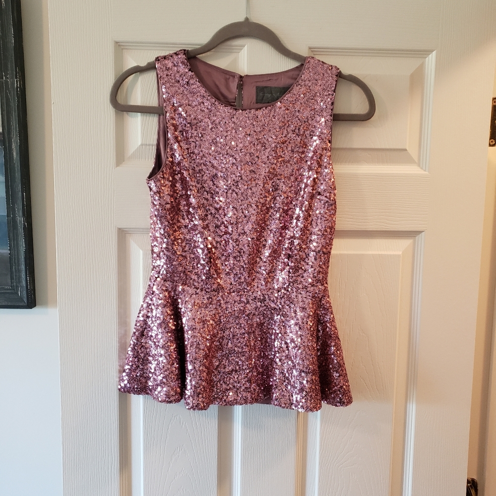 Sunday in Brooklyn pink sequince peblum top